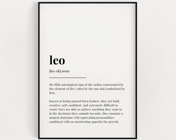 Leo Definition Art Print, Zodiac Star Sign