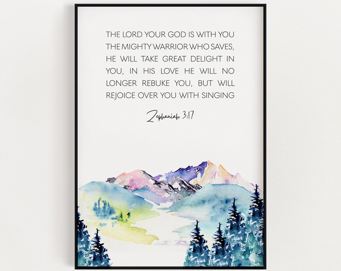 Zephaniah 3:17 Scripture Wall Art, Bible Verse Poster