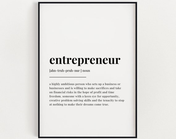 Entrepreneur Definition Quote Print, Office Decor