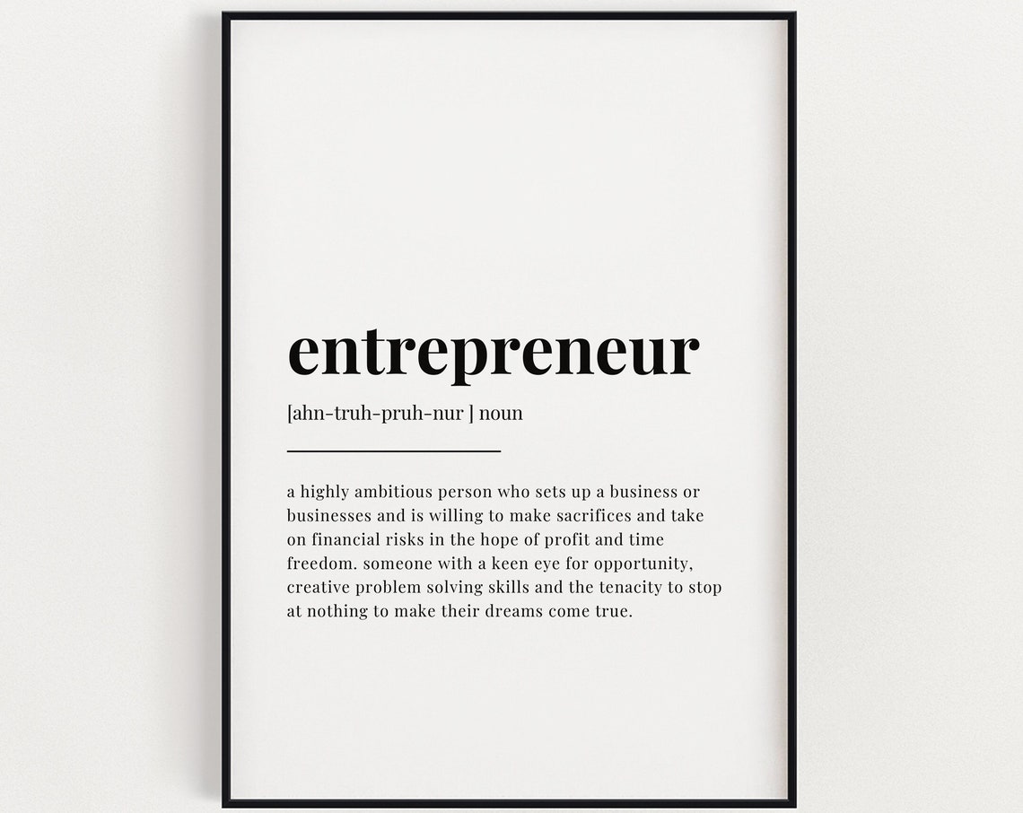 Entrepreneur Definition Quote Print, Office Decor