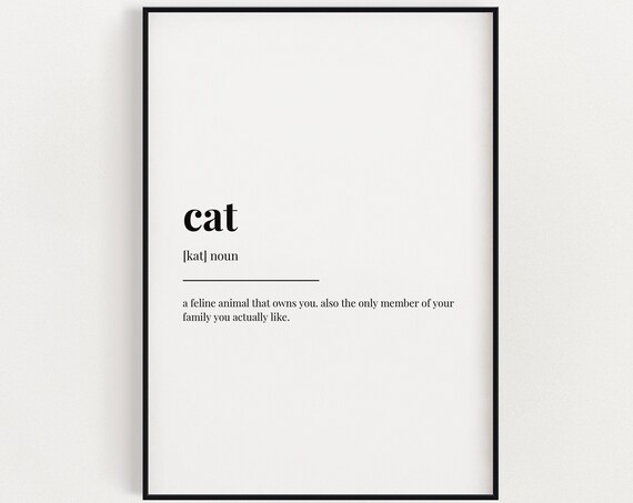Funny Cat Dictionary Definition Monochrome Typography Poster