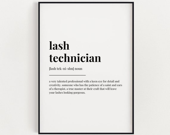 Lash Technician Meaning Print Wall Art Gift For Salon Decor Definition