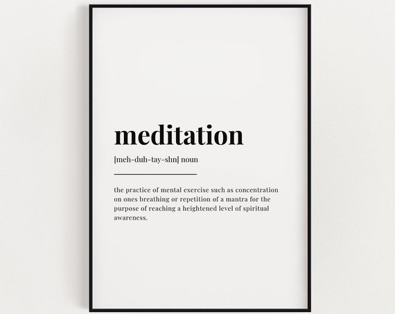 Meditation Definition Print Yoga Studio Decor Mindfulness Gift Quote Spiritual
