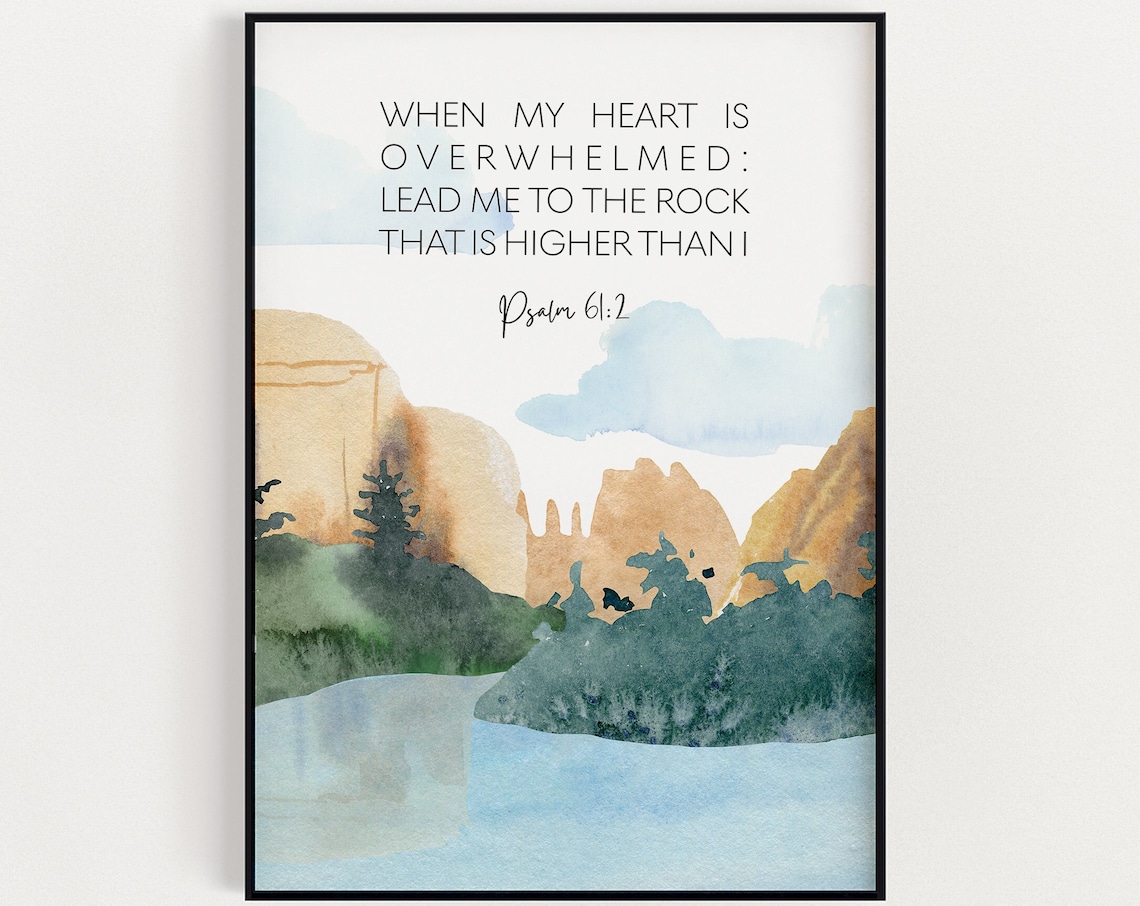 Psalm 61:2 Bible Verse Canyon Watercolor Landscape Faith Poster