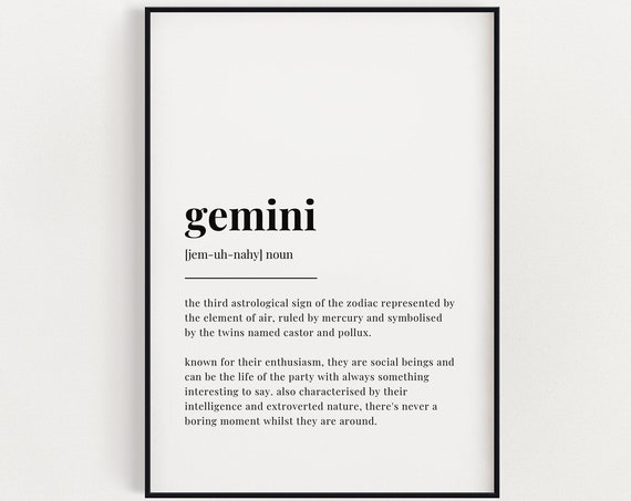 Gemini Definition Meaning Quote Print, Typography