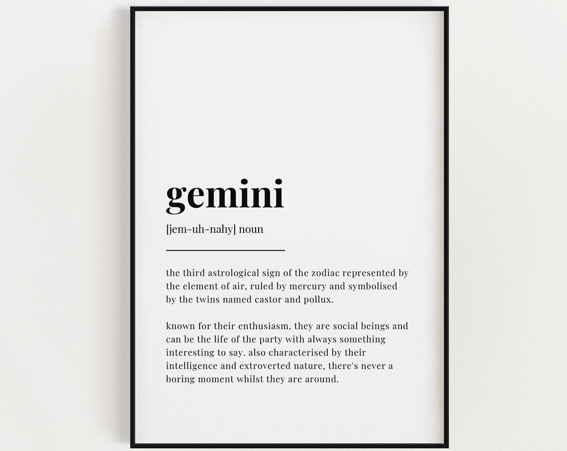 Gemini Definition Meaning Quote Print, Typography