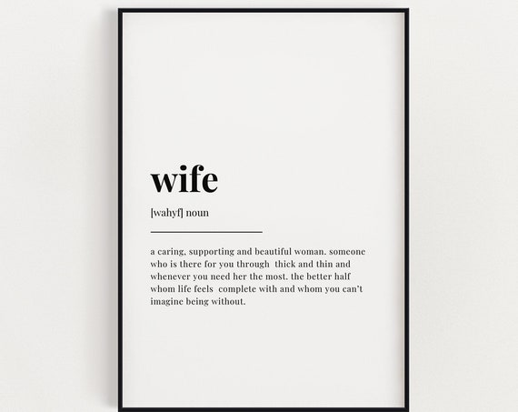 Wife Definition Meaning Wall Art Wife Gift Instant Home Decor Gift For Wife Instant