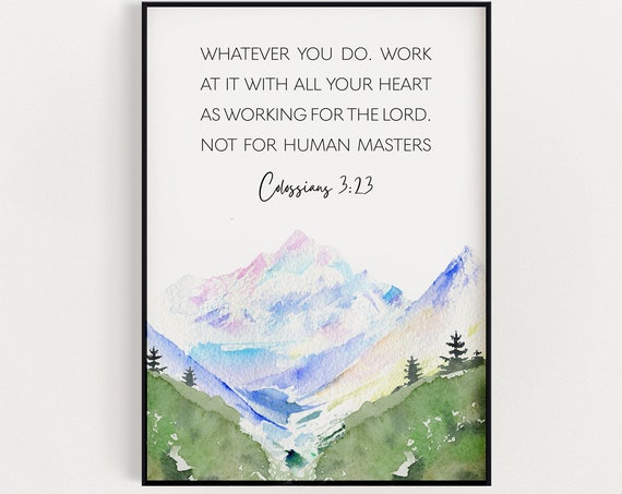 Colossians 3:23 Bible Verse Watercolor Art Print