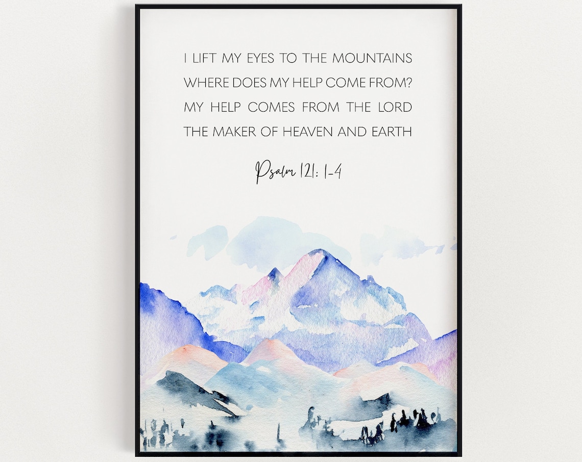 Psalm 121 Watercolor Mountains Poster Bible Verse Christian Home Decor