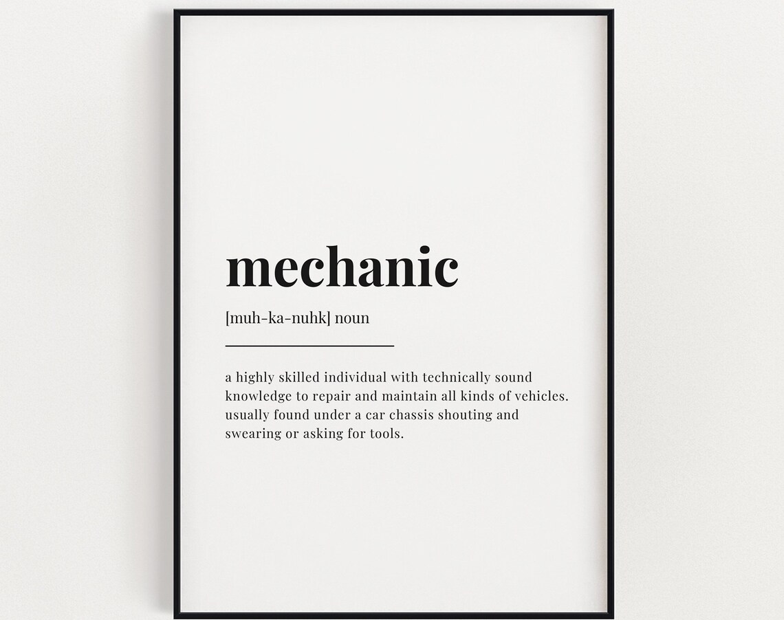 Mechanic Definition Print, Minimalist Typography Art