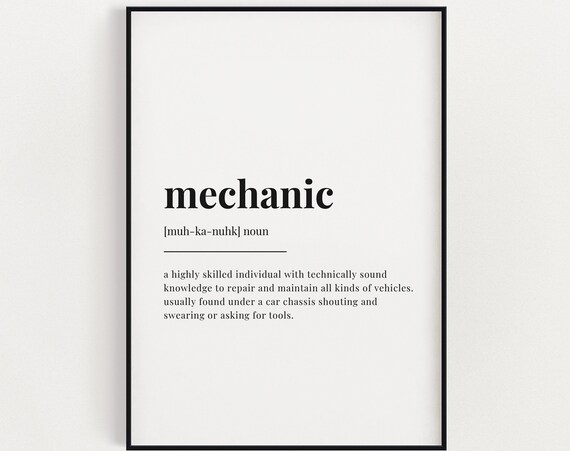 Mechanic Definition Print, Minimalist Typography Art