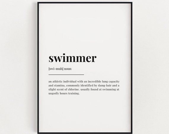 Swimmer Definition Quote Art Print, Swimming Decor