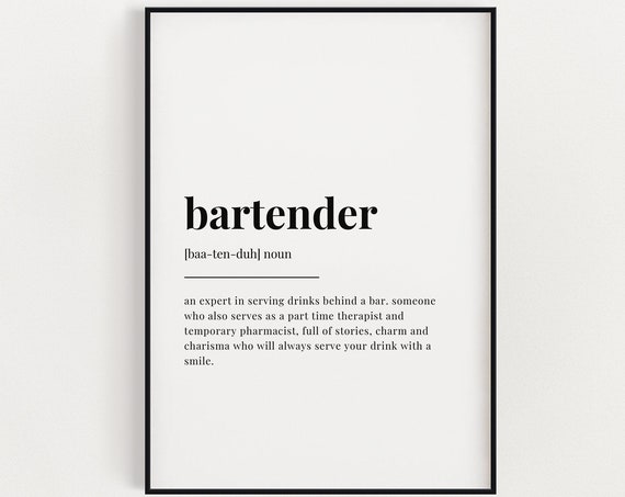 Bartender Definition Meaning Wall Art Bartender Gift Print Instant