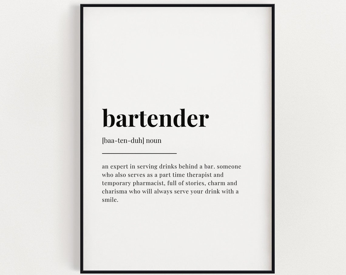 Bartender Definition Meaning Wall Art Bartender Gift Print Instant
