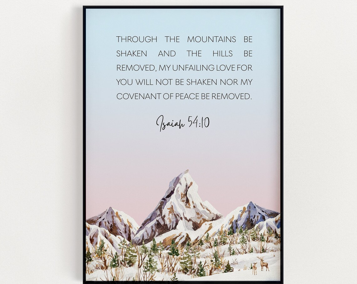 Isaiah 54:10 Bible Verse Snowy Mountain Watercolor Scene Poster