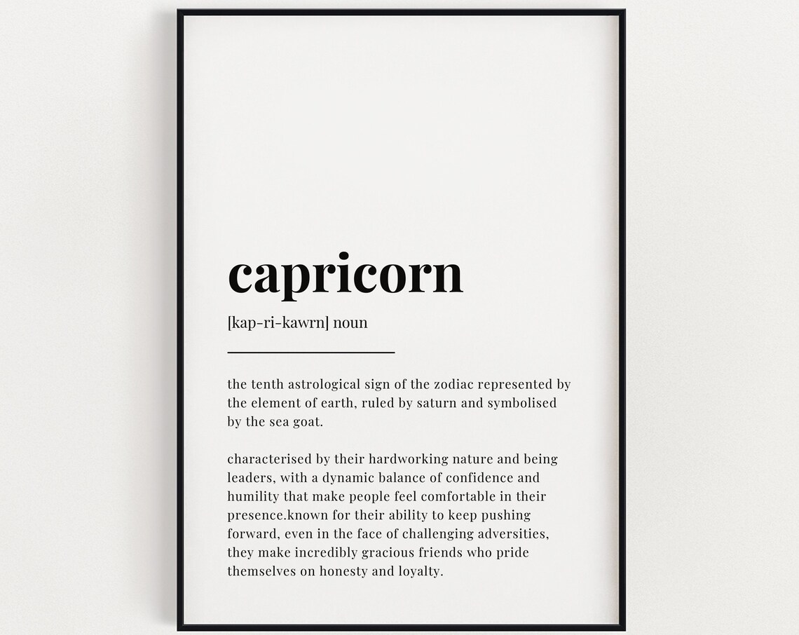 Capricorn Definition Dictionary Poster Zodiac Star Sign Birthday Gift Art