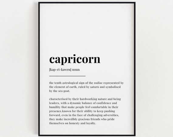 Capricorn Definition Dictionary Poster Zodiac Star Sign Birthday Gift Art