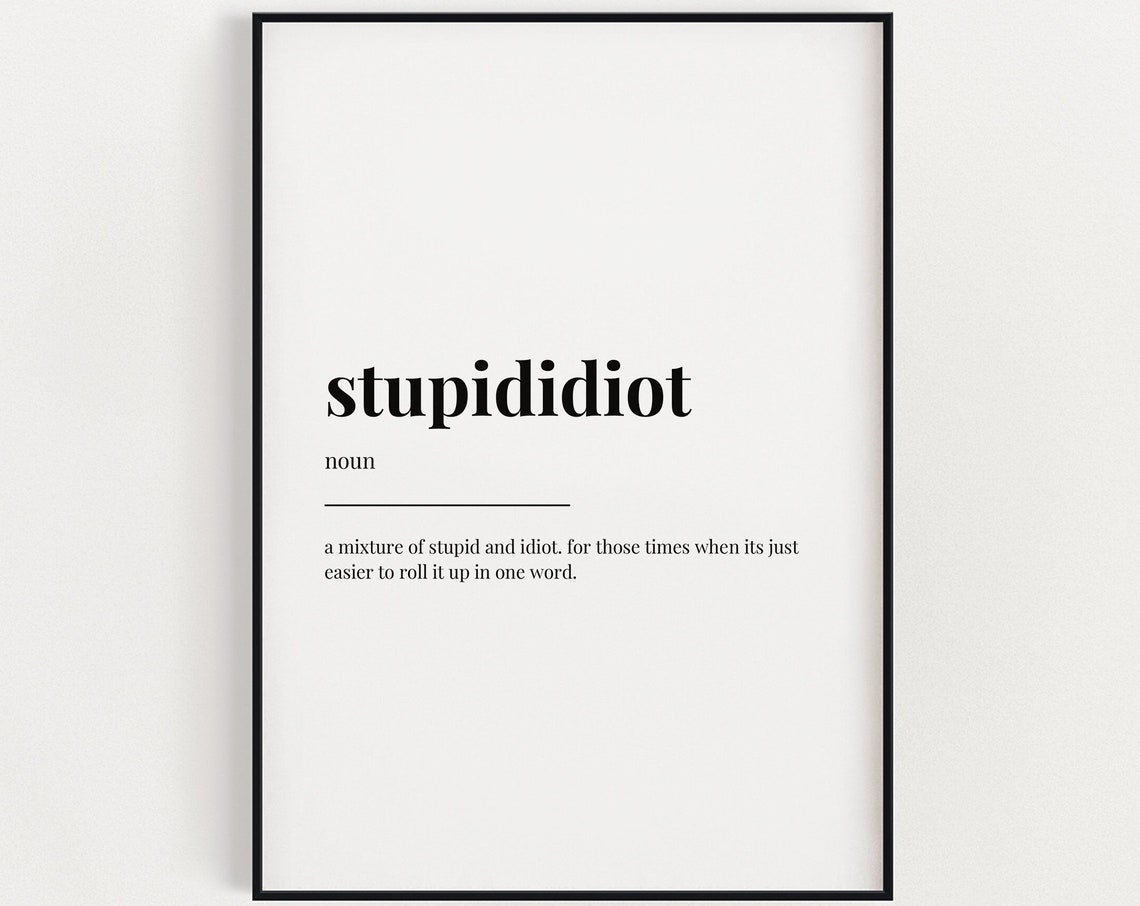 Funny Wall Art Print Stupid Idiot Print Wall Art Definition Print Quote Print Print