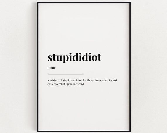 Funny Wall Art Print Stupid Idiot Print Wall Art Definition Print Quote Print Print