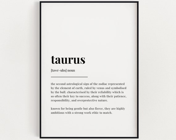 Taurus Definition Print, Zodiac Star Sign Art