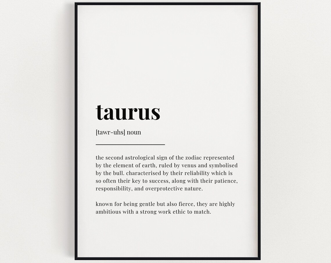 Taurus Definition Print, Zodiac Star Sign Art