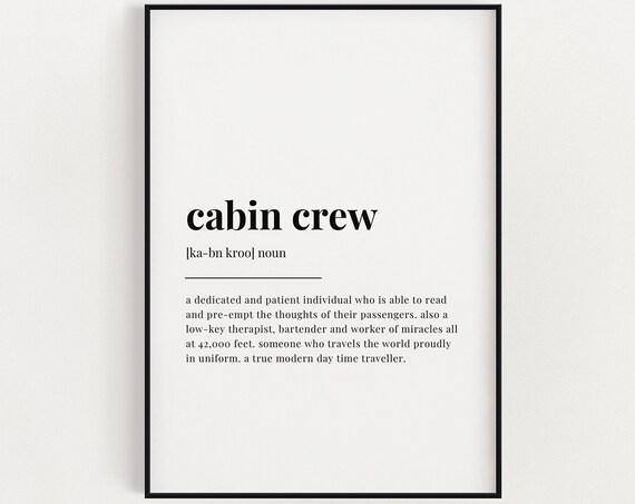 Cabin Crew Definition Print, Typography Art Print