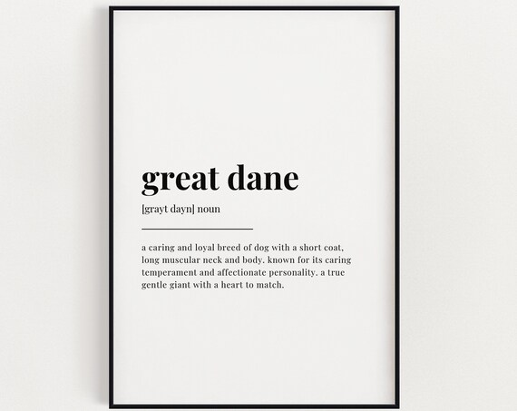 Great Dane Dictionary Definition Art Print Dog Lover Gift Gentle Giant Decor