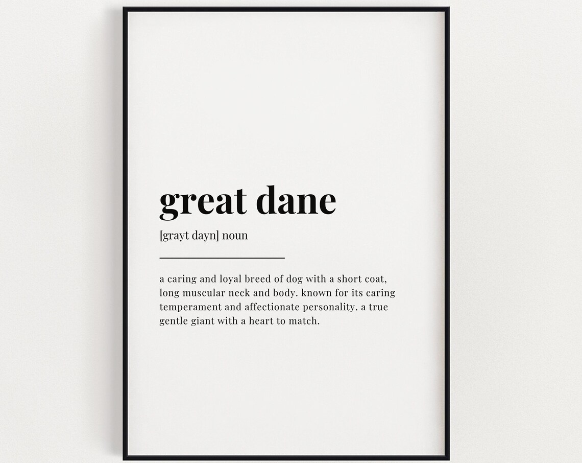 Great Dane Dictionary Definition Art Print Dog Lover Gift Gentle Giant Decor