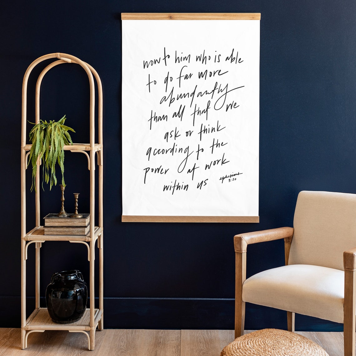 Large Scripture Tapestry Ephesians 3 Hand Lettered Art More Than We Ask Or Think Framed Hanging Scripture Wall Art 191 - Image 3