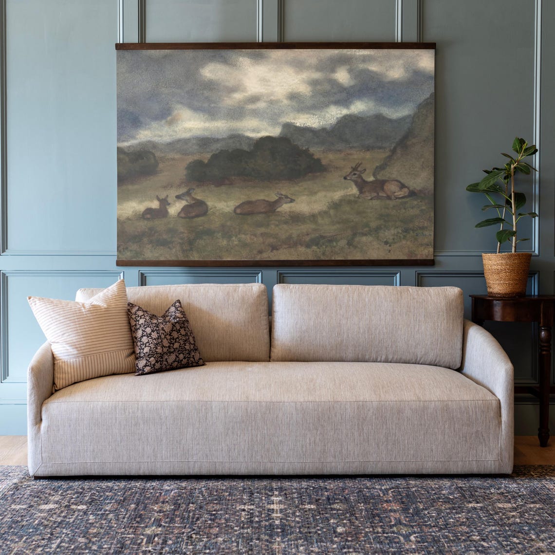 Deer Resting Meadow Moody Vintage Wildlife Oil Painting Poster - Image 2