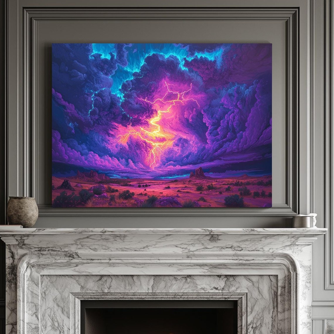 Purple Lightning Storm Over Desert Buttes and Mesas Art Print