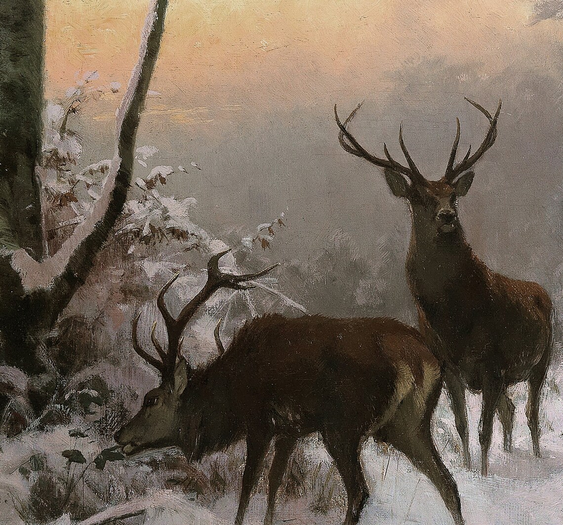Deer Landscape Painting, Winter Snow Art Print - Image 2