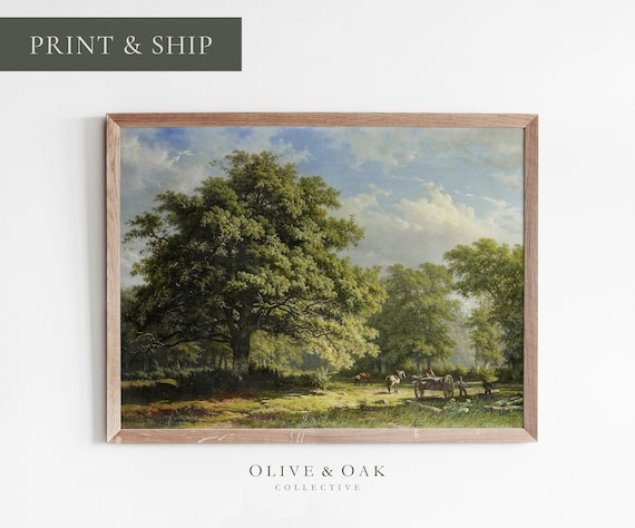 Oak Tree Landscape, Vintage Oil Painting Art Print