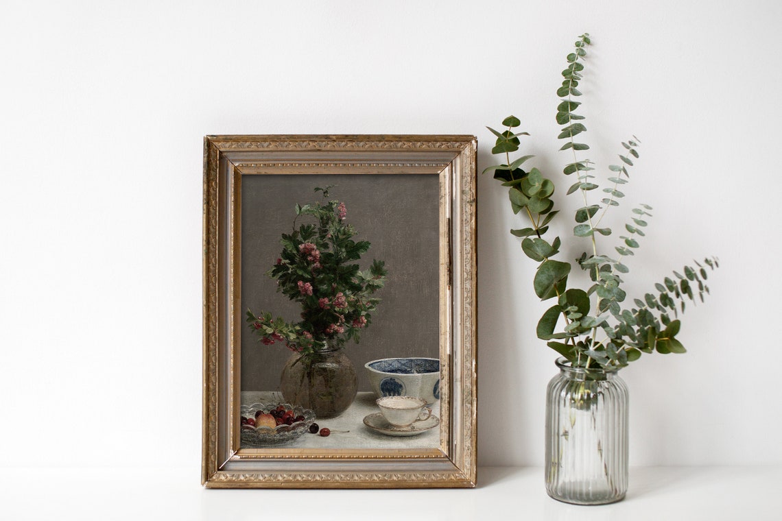 Vintage Floral Still Life, Oil-Painting-Style Art Print - Image 2