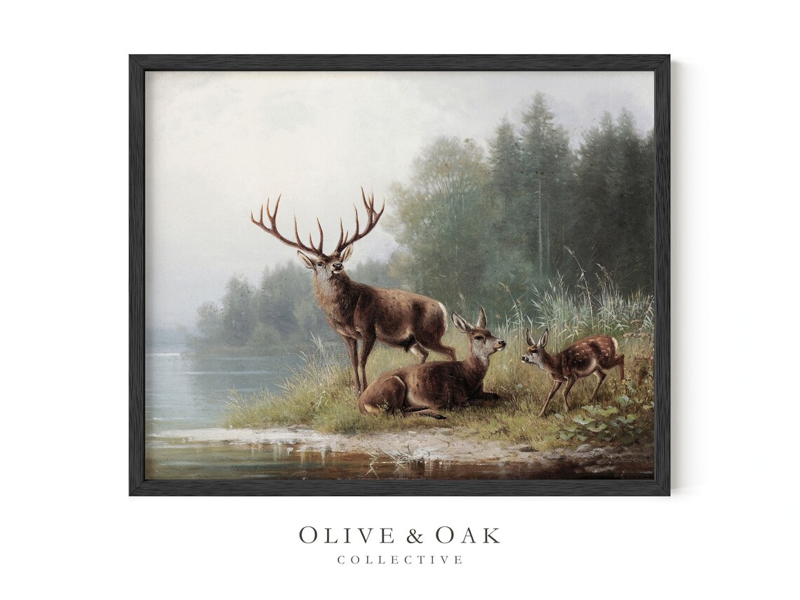 Deer Landscape Painting, Hunting Cabin Decor - Image 3