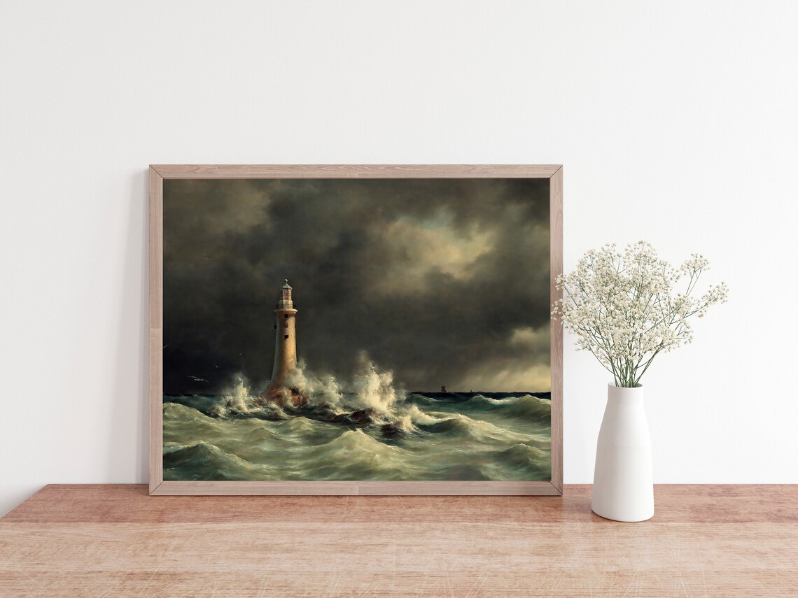 Vintage Lighthouse Seascape Art Print, Coastal - Image 2