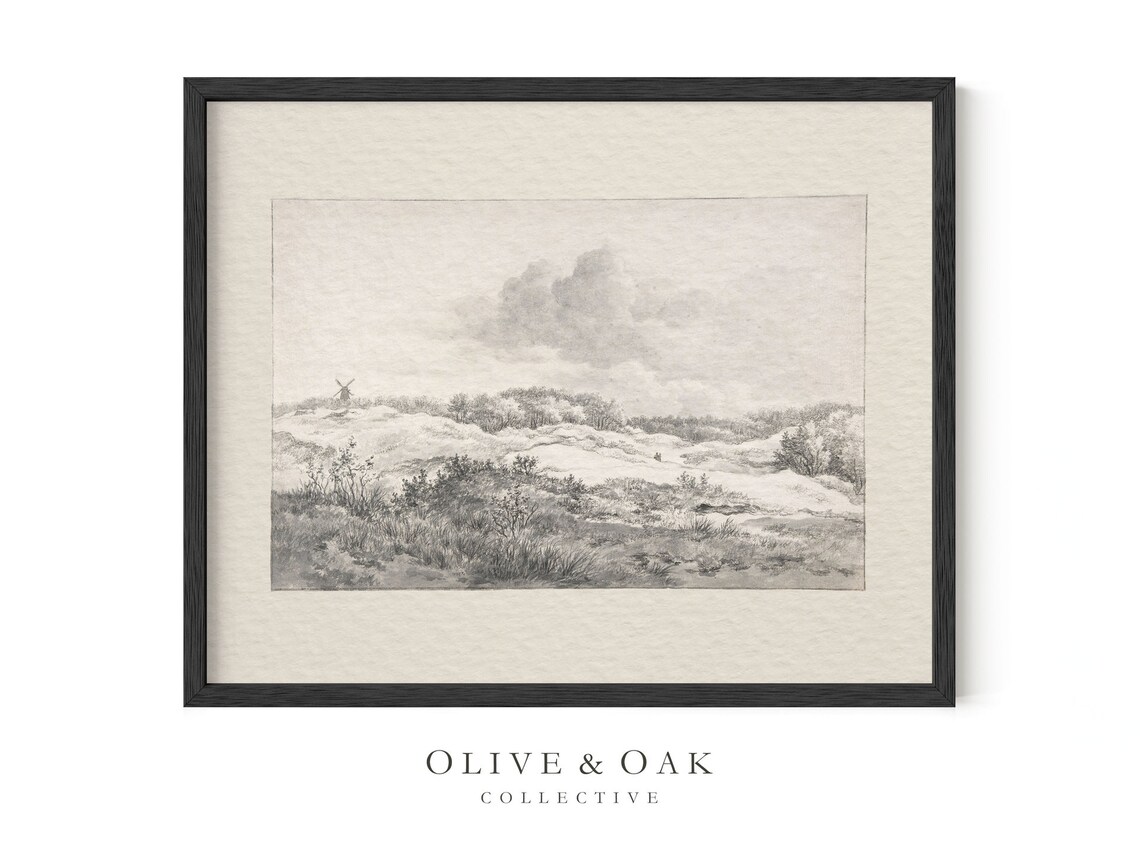 Rustic Landscape Drawing, Vintage Neutral Art Print - Image 3