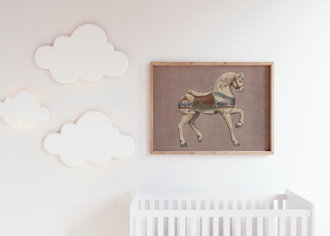 French Nursery Horse Drawing Art Print, Girls Room - Image 4