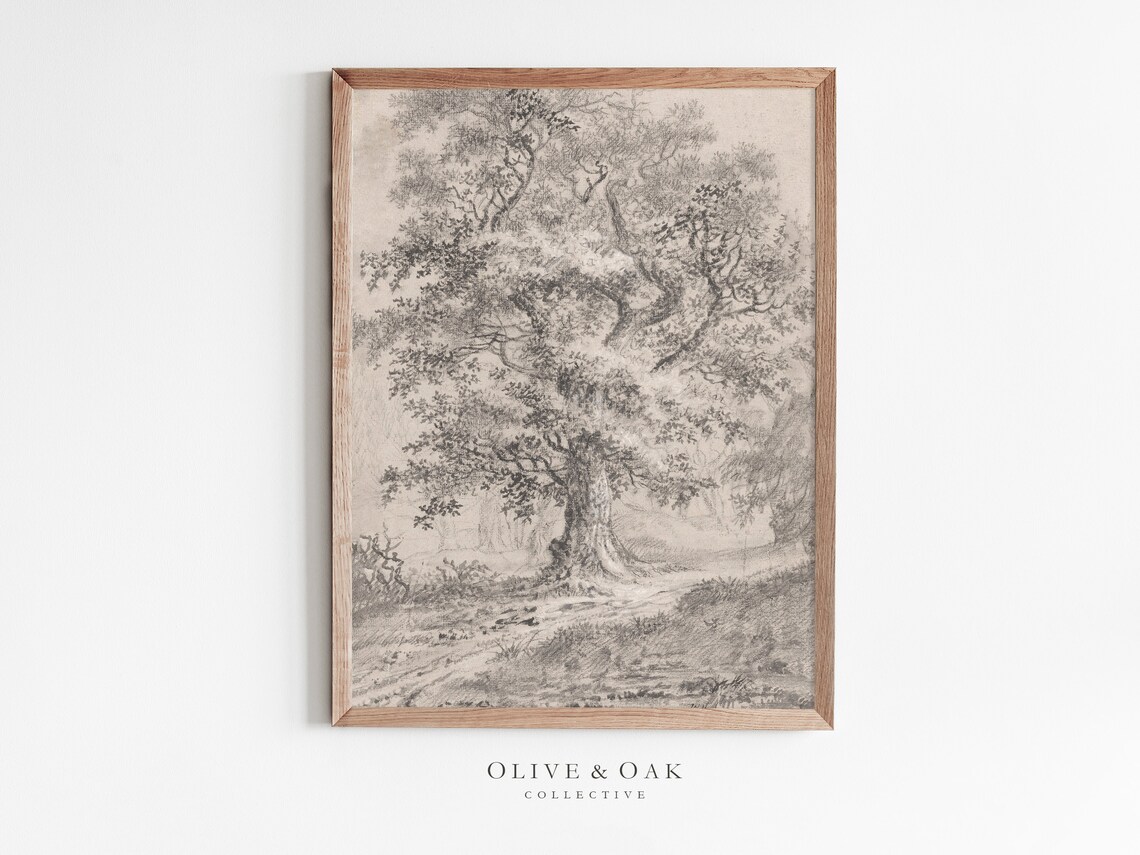 Vintage Tree Sketch, Rustic Neutral Wall Art Print