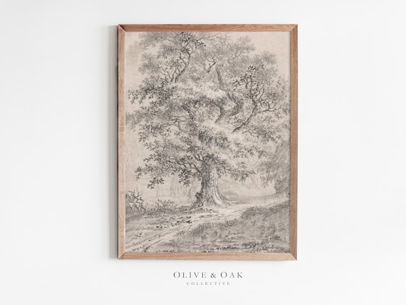 Vintage Tree Sketch, Rustic Neutral Wall Art Print