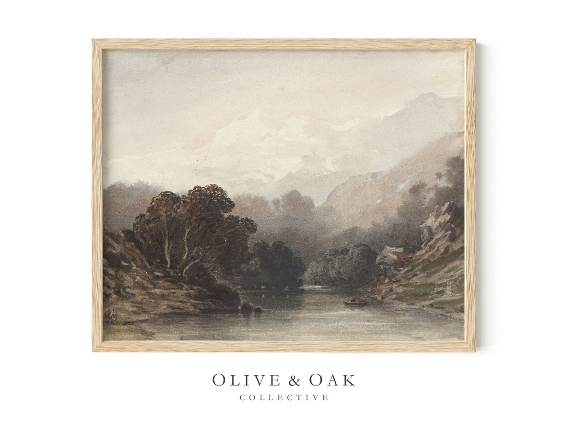 Neutral Landscape Painting, Lake Landscape Art Print - Image 4