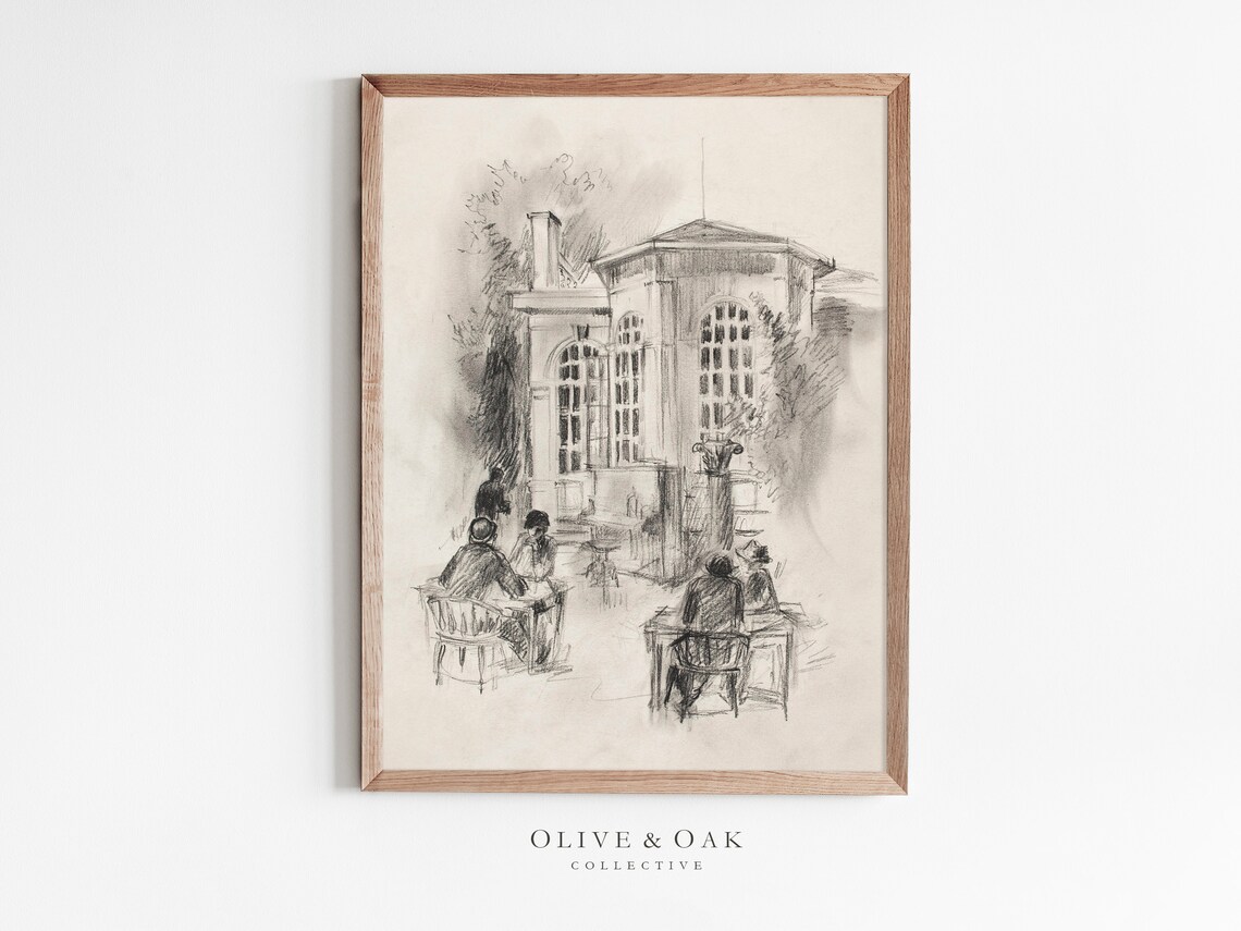 Vintage Paris Cityscape Sketch, Paris Cafe Art Print