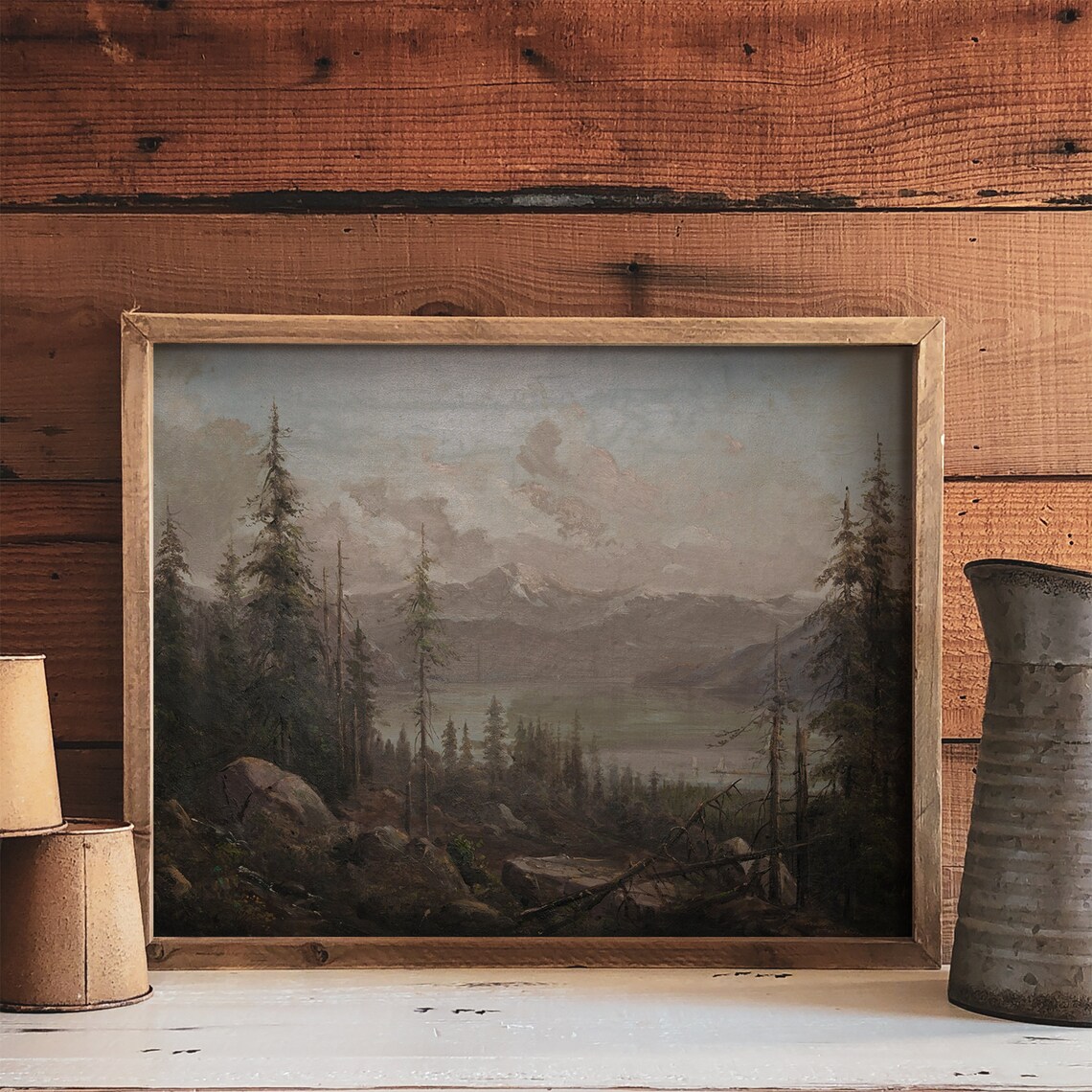 Vintage Lake Landscape Art Print, Rustic Mountain - Image 3
