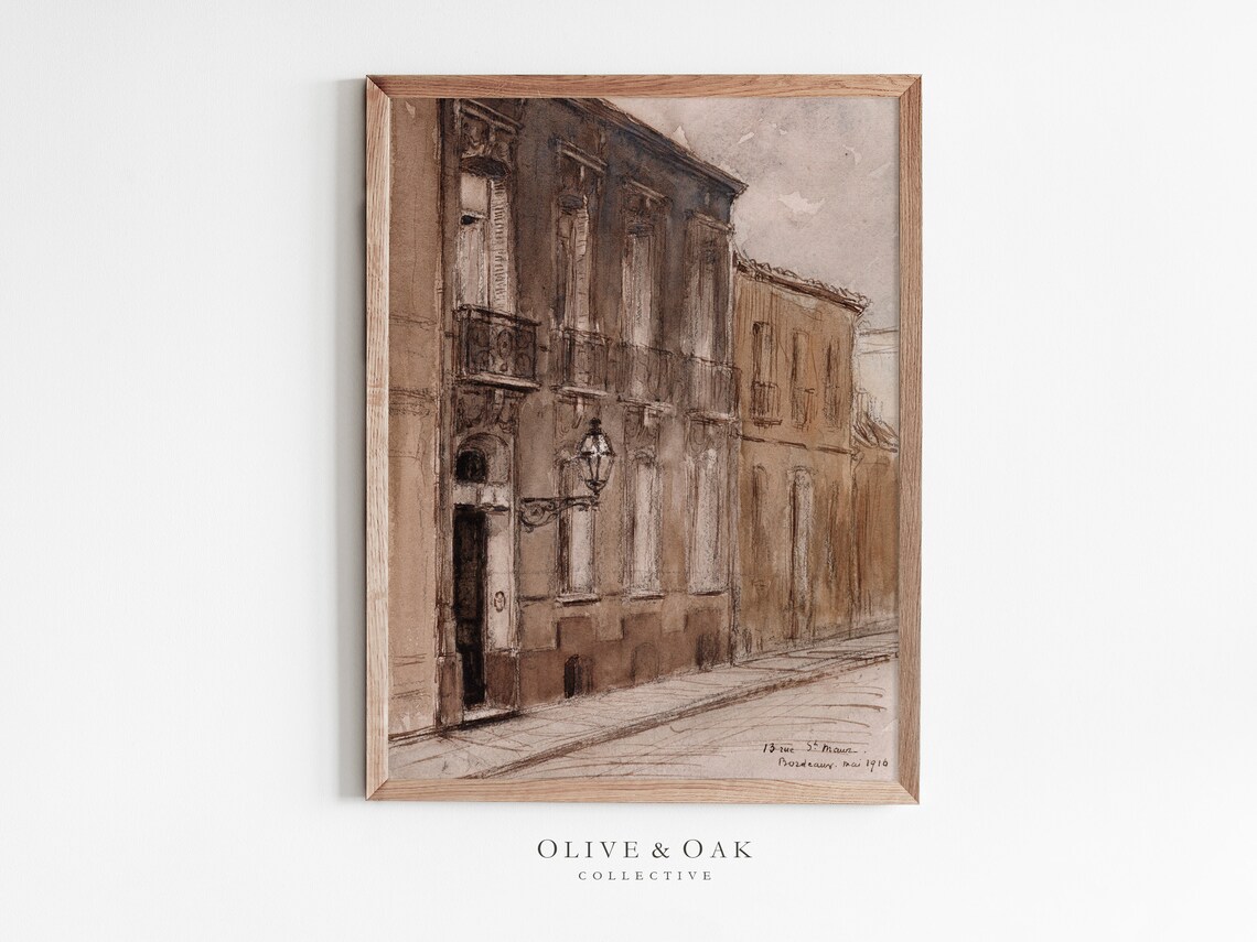 Paris Architecture Drawing, Neutral Cityscape Art Print