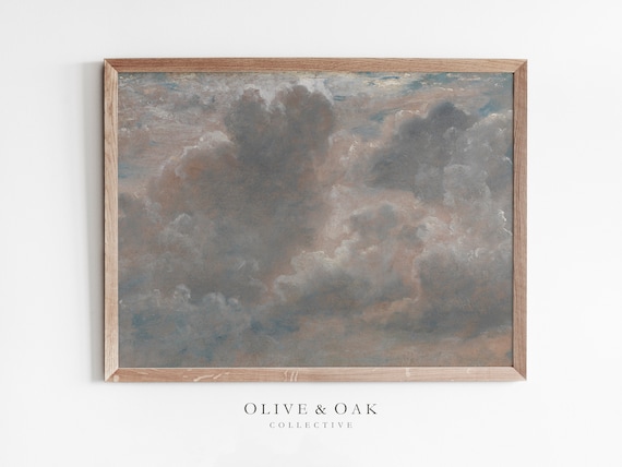 Vintage Cloud Painting Muted Antique Print Minimalist Nursery Wall Art Decor 130