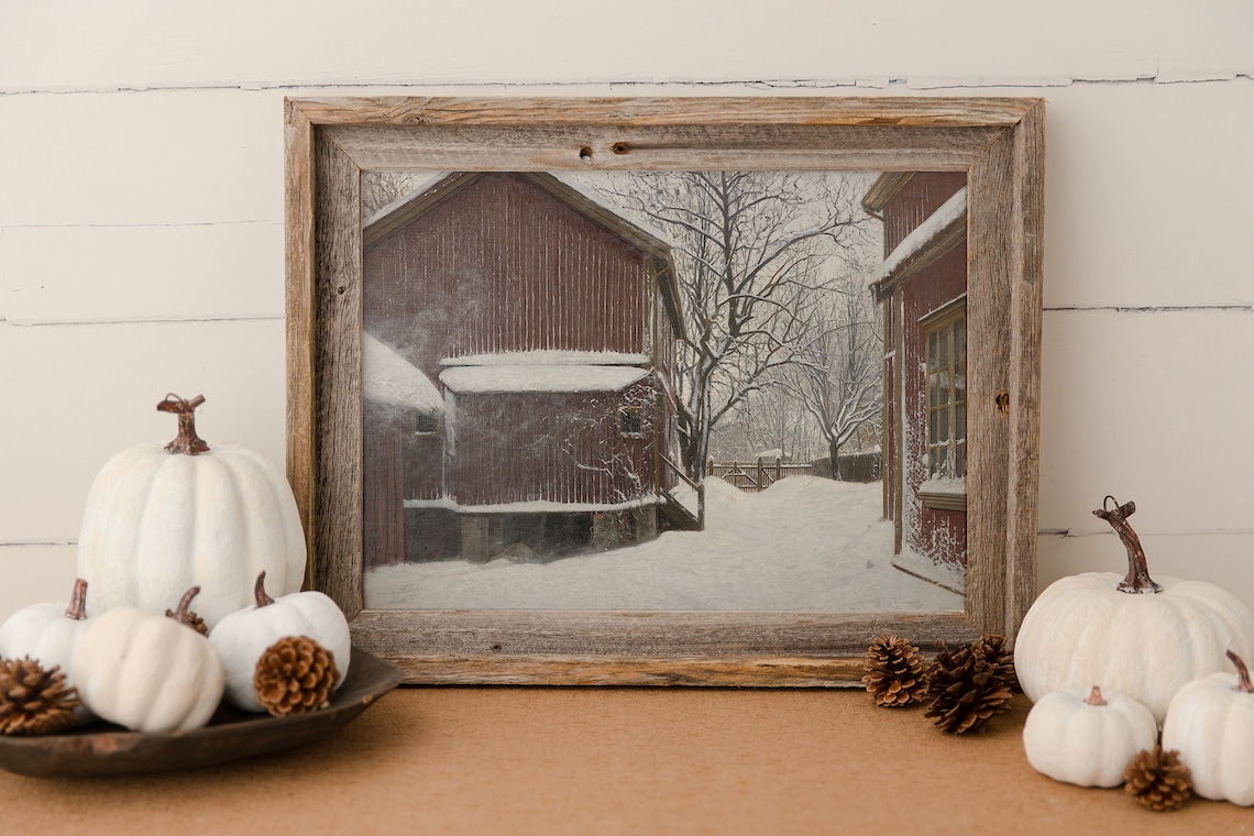 Winter Barn Painting, Snowy Landscape Art Print - Image 3
