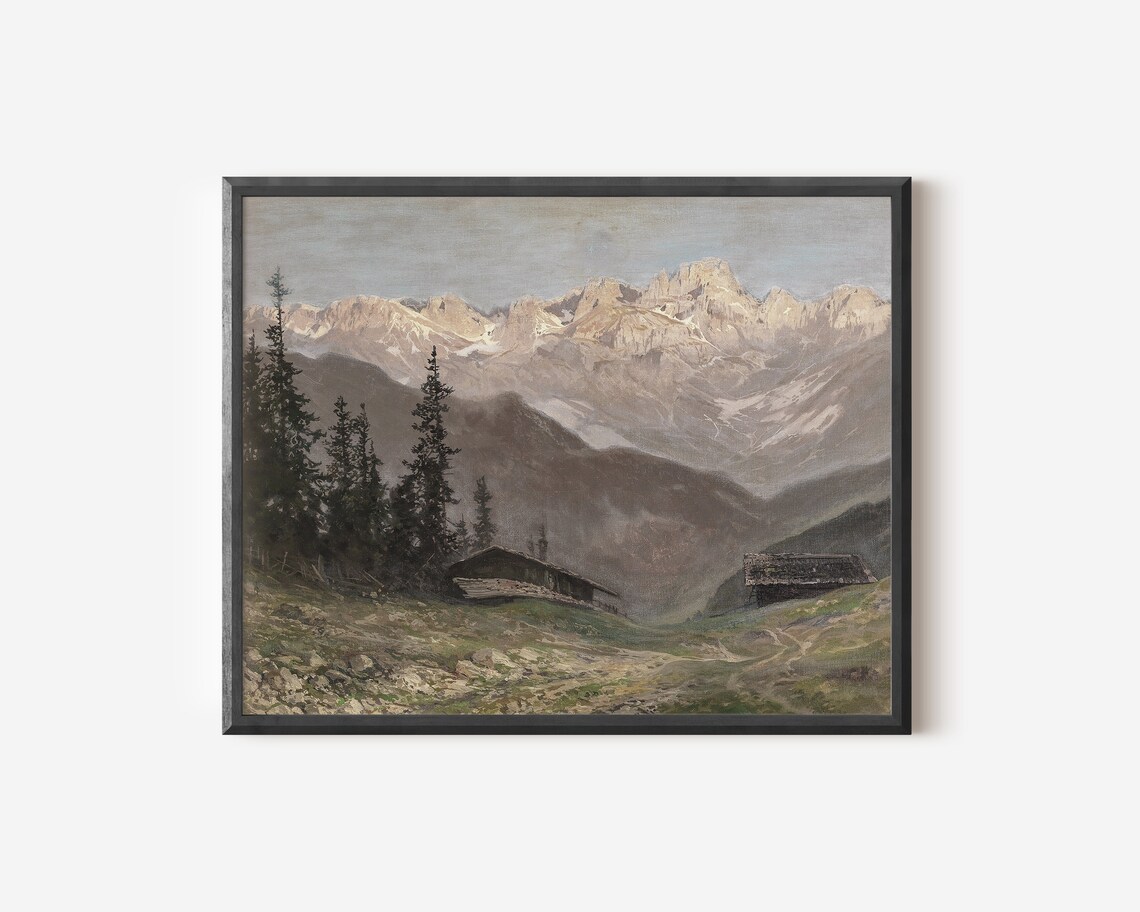 Rustic Mountain Painting Cabin Decor, Vintage Art Print - Image 4