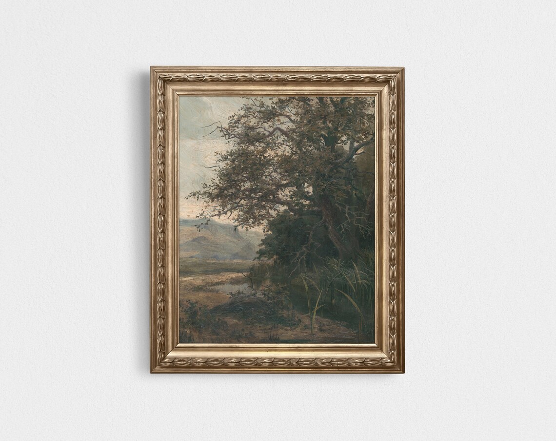 Muted Landscape with Trees, Vintage Art Print - Image 2