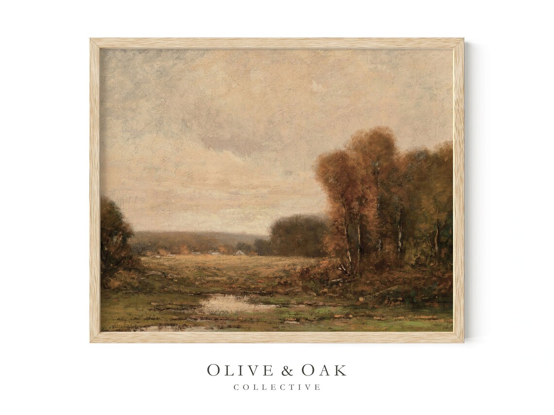 Vintage Fall Landscape, Farmhouse Autumn Painting - Image 4