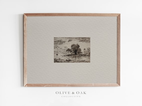 Vintage Landscape Sketch Art Print, Rustic Decor